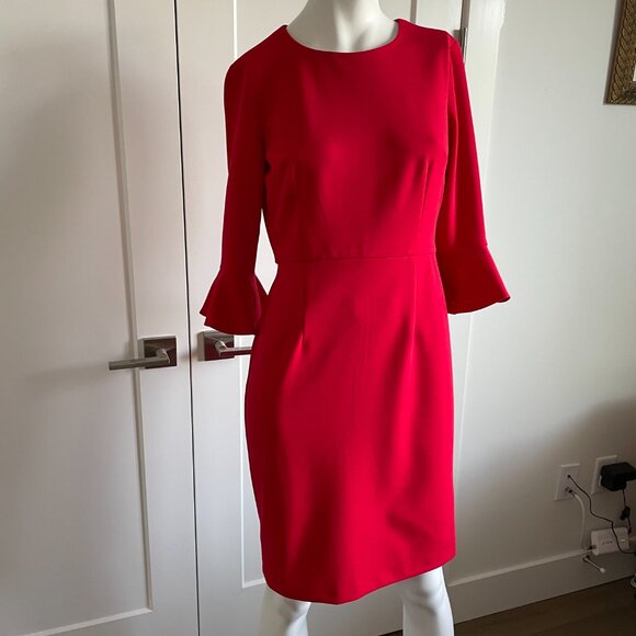 Donna Morgan for Nordstrom Scoop Nk 3/4 Slv Poet/Bell Cuff Poly Dress Bold Red 6 - Picture 12 of 12
